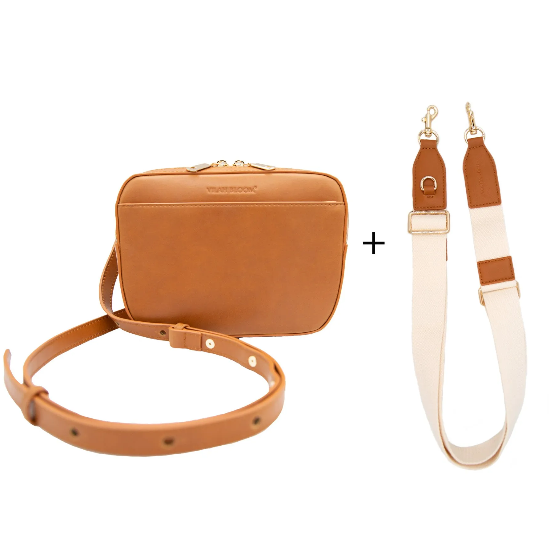 3-n-1 Crossbody- Cognac w/Natural Strap