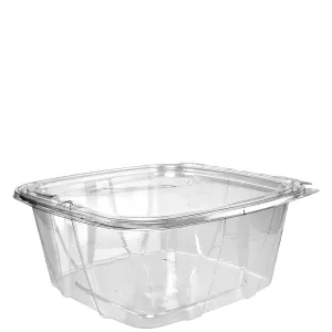 64 oz PET Plastic Tamper-Evident/Resistant Container w/ Flat Lid - Clear (200 Per Case)