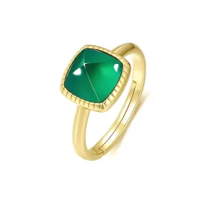 925 Silver Square Green Onyx Adjustable Ring