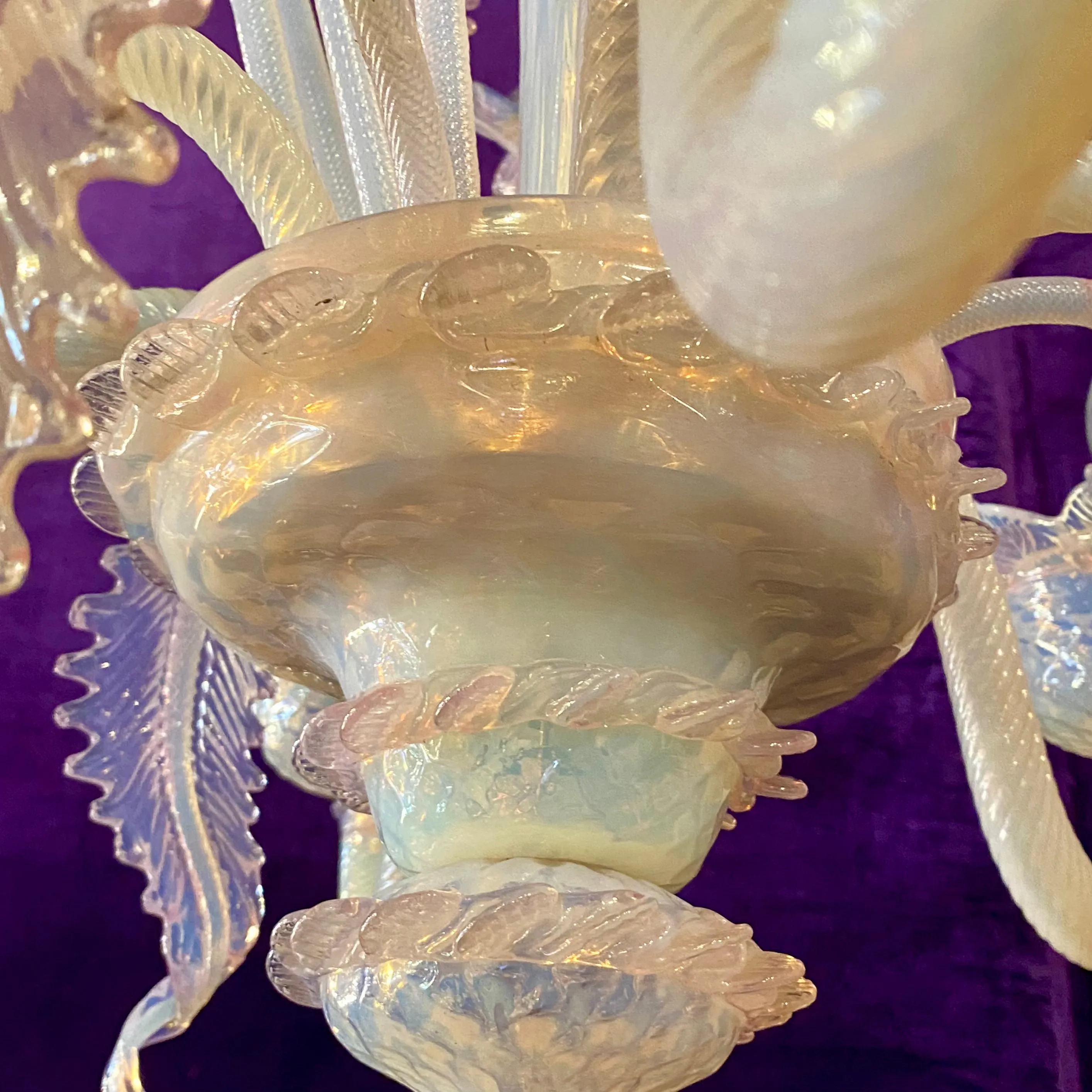 Absolutely Stunning and Unusual Milky Glass Pink Murano Chandelier - SOLD