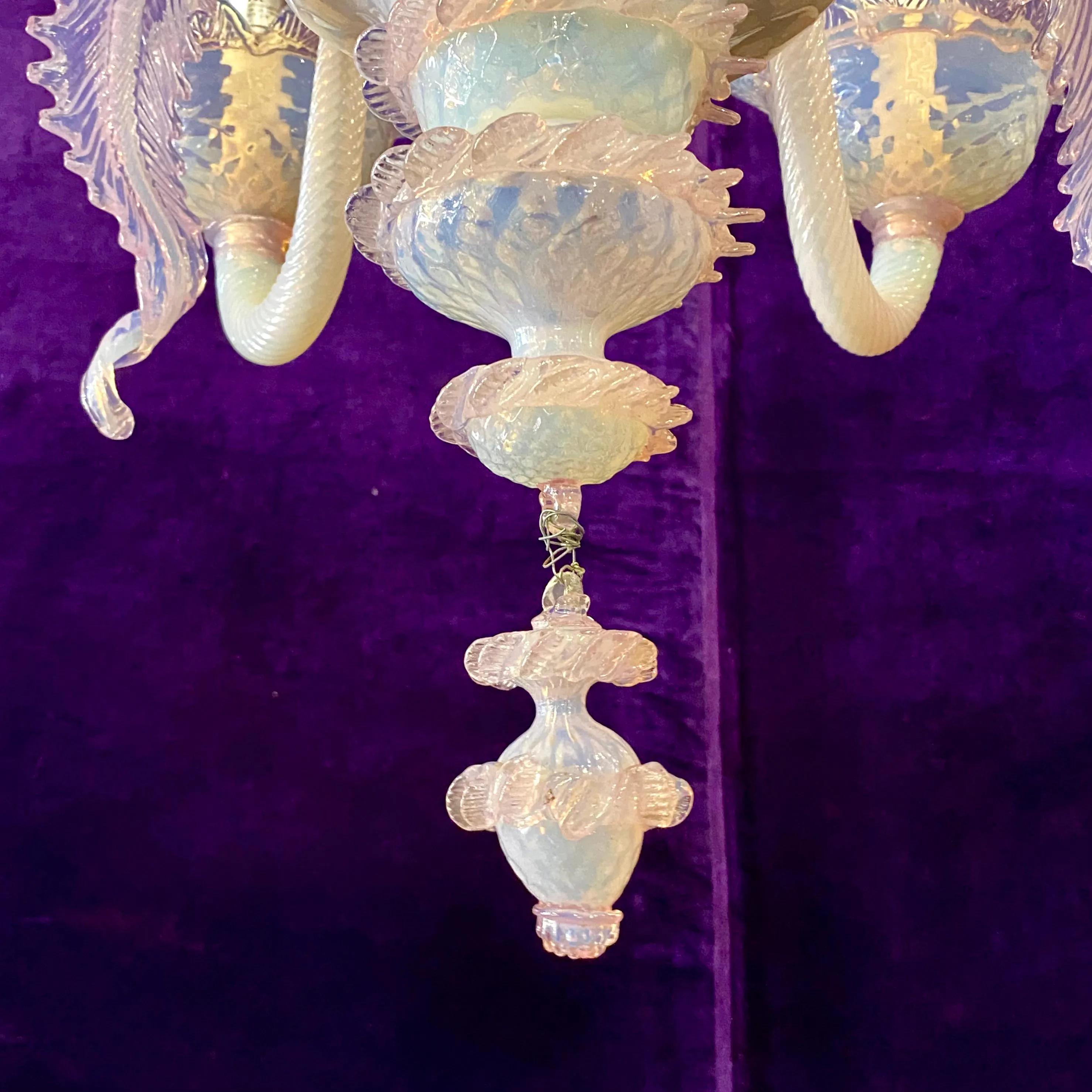 Absolutely Stunning and Unusual Milky Glass Pink Murano Chandelier - SOLD