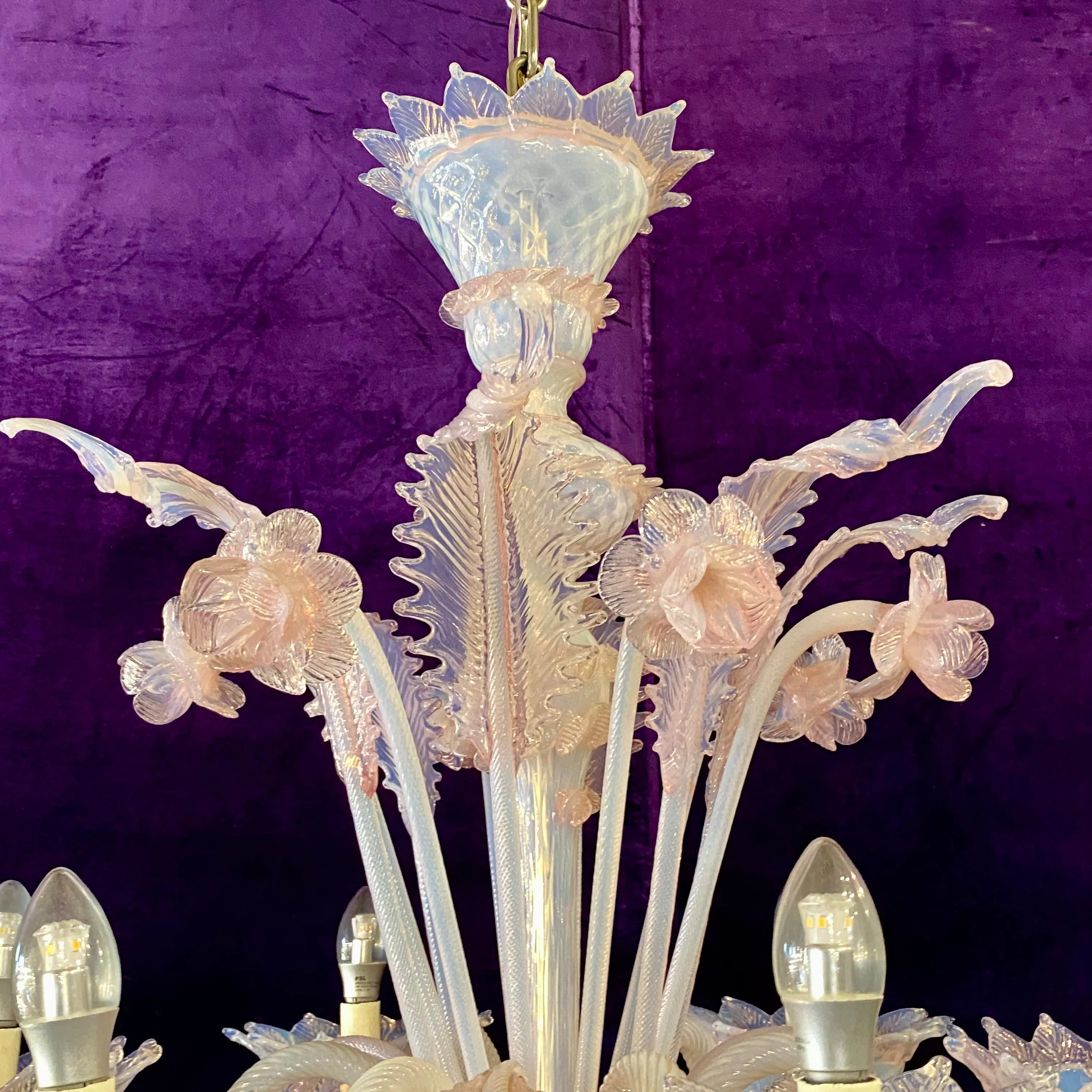 Absolutely Stunning and Unusual Milky Glass Pink Murano Chandelier - SOLD