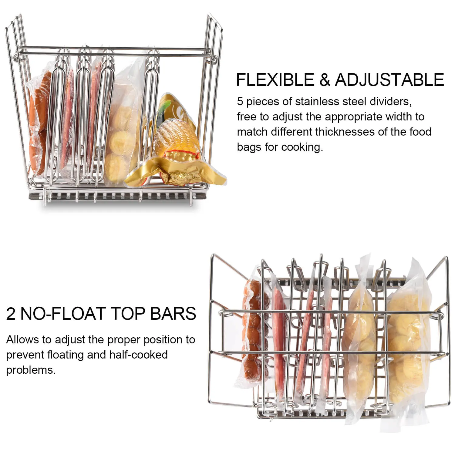 Adjustable Sous Vide Rack Holder Stainless Steel Vacuum Bag Rack Set