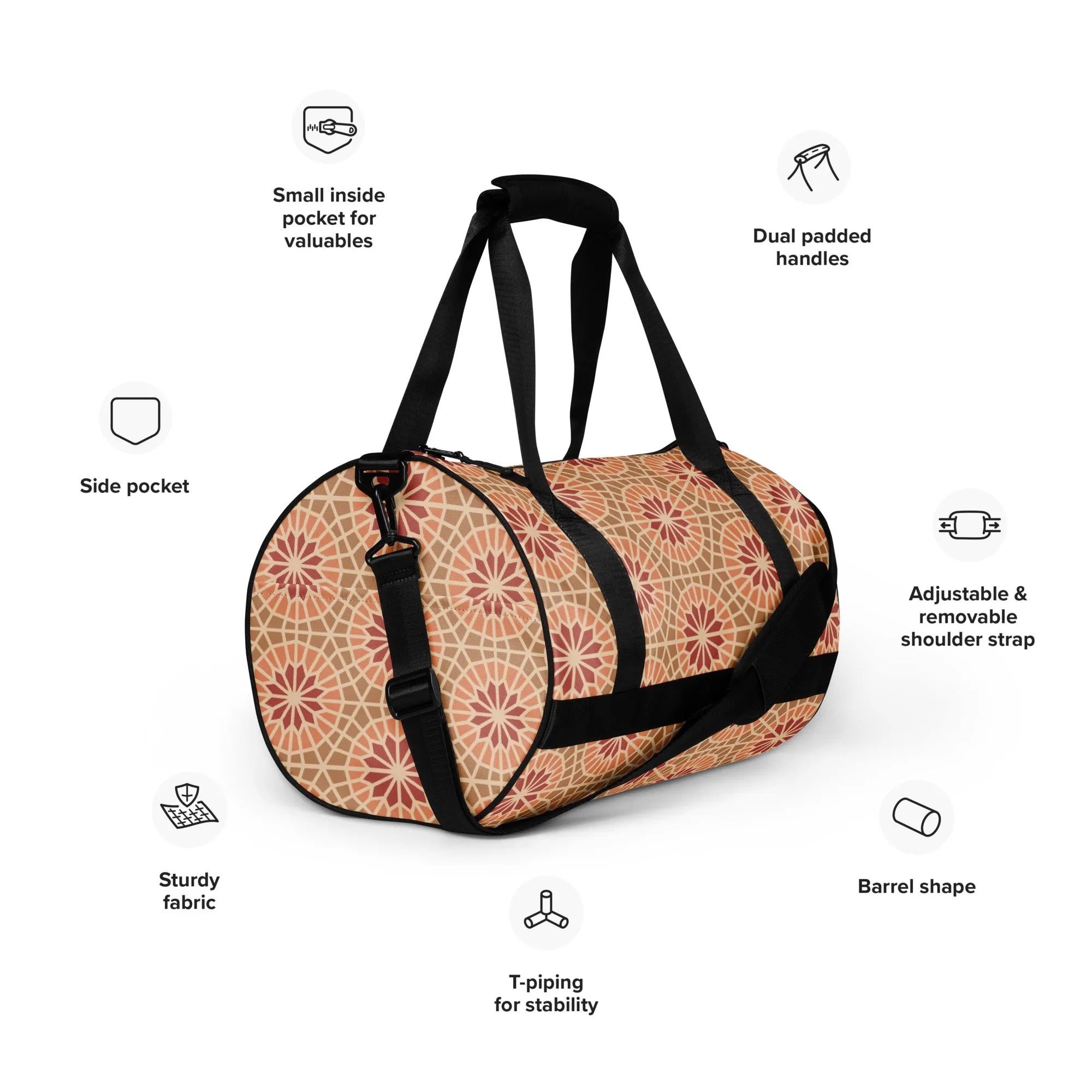 All-over print gym bag - Geometric Star in Cocoa and Cream