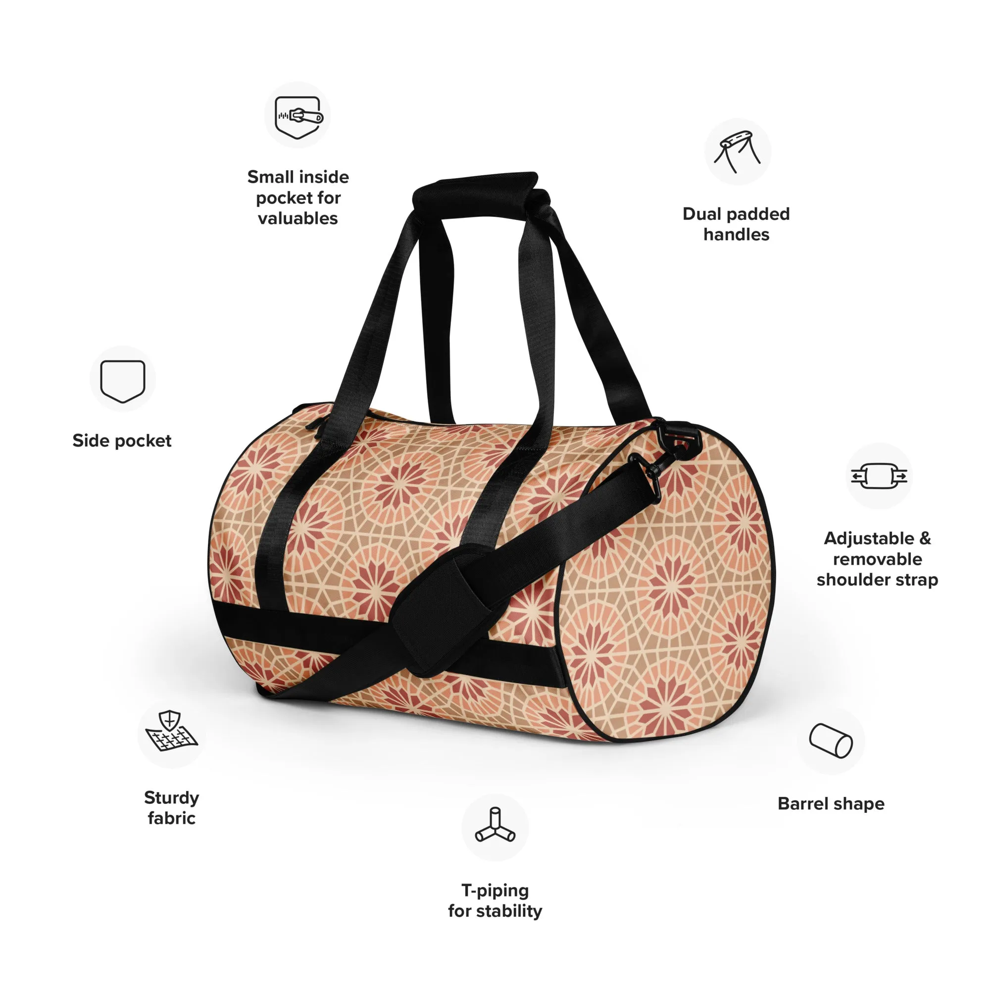 All-over print gym bag - Geometric Star in Cocoa and Cream