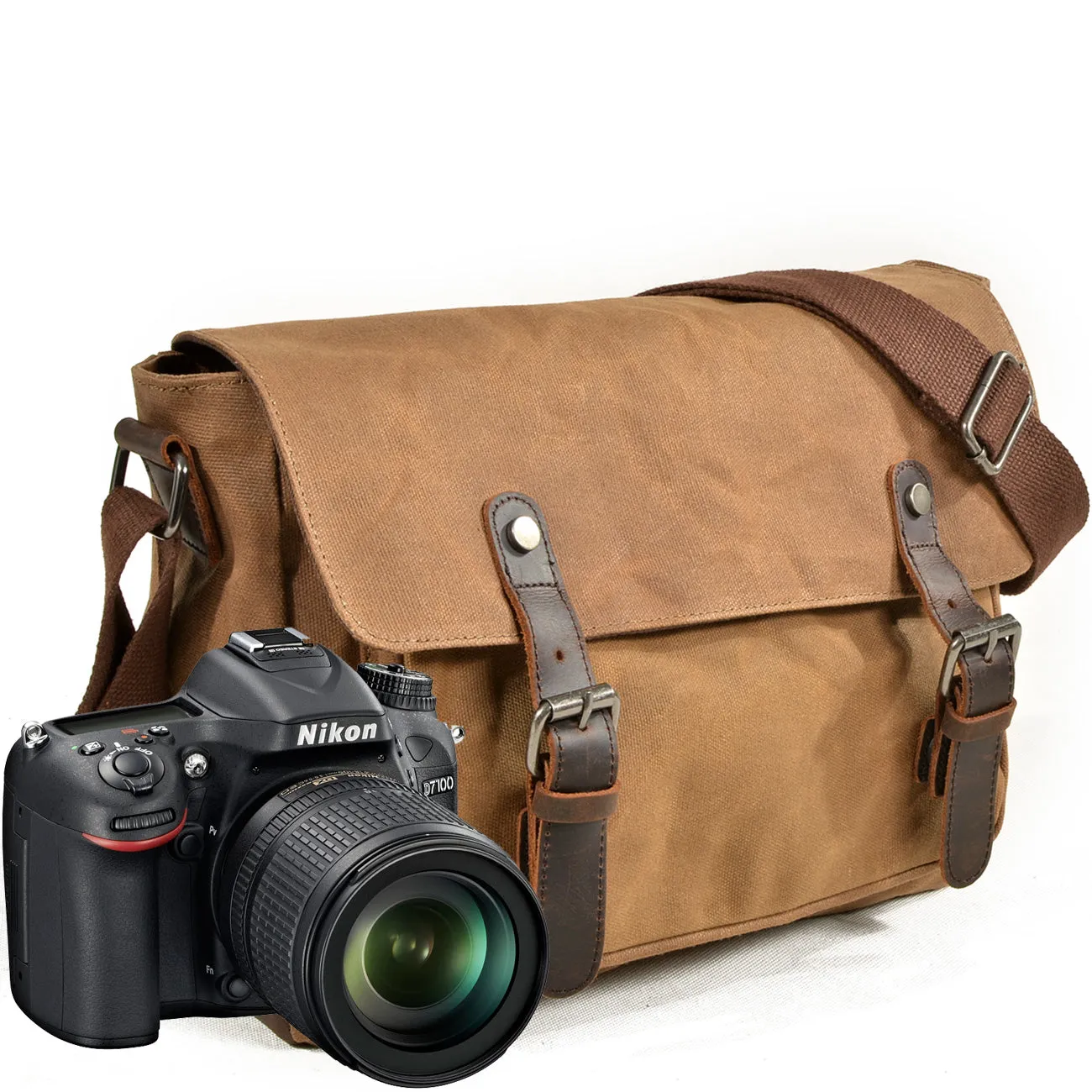 Arxus New Cross Section Oil Batik Canvas with Head Layer Leather Bag Waterproof SLR Camera Bag