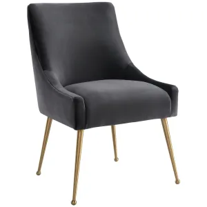 Beatrix Side Chair, Dark Grey/Brushed Gold Base