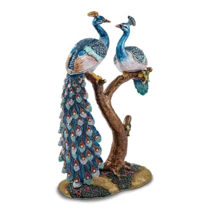 Bejeweled Pewter ROMEO JULIET Peacock Peahen Lovers Trinket Box