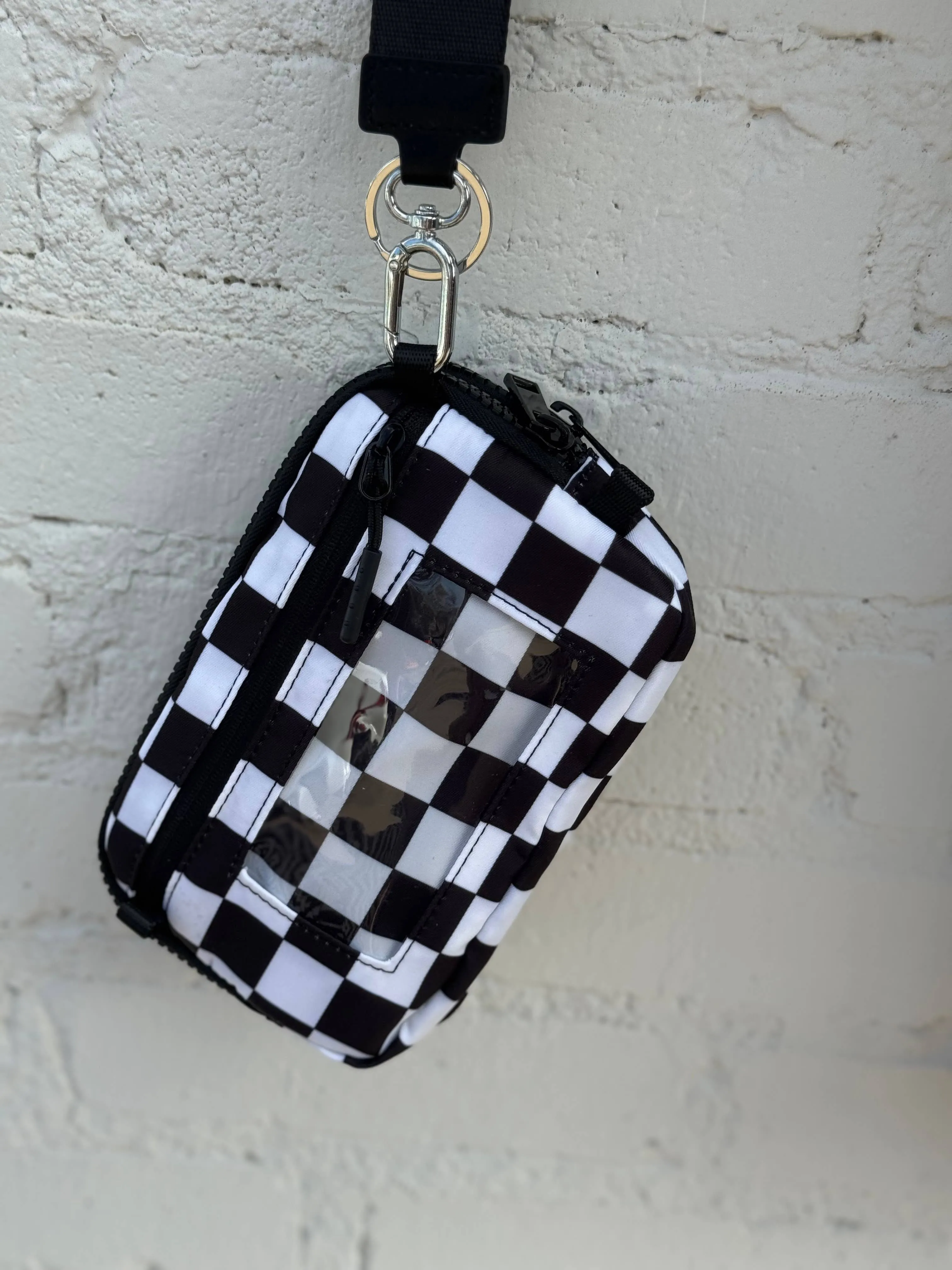 Black and White Check Nylon 2 in 1 Bag Crossbody Wristlet