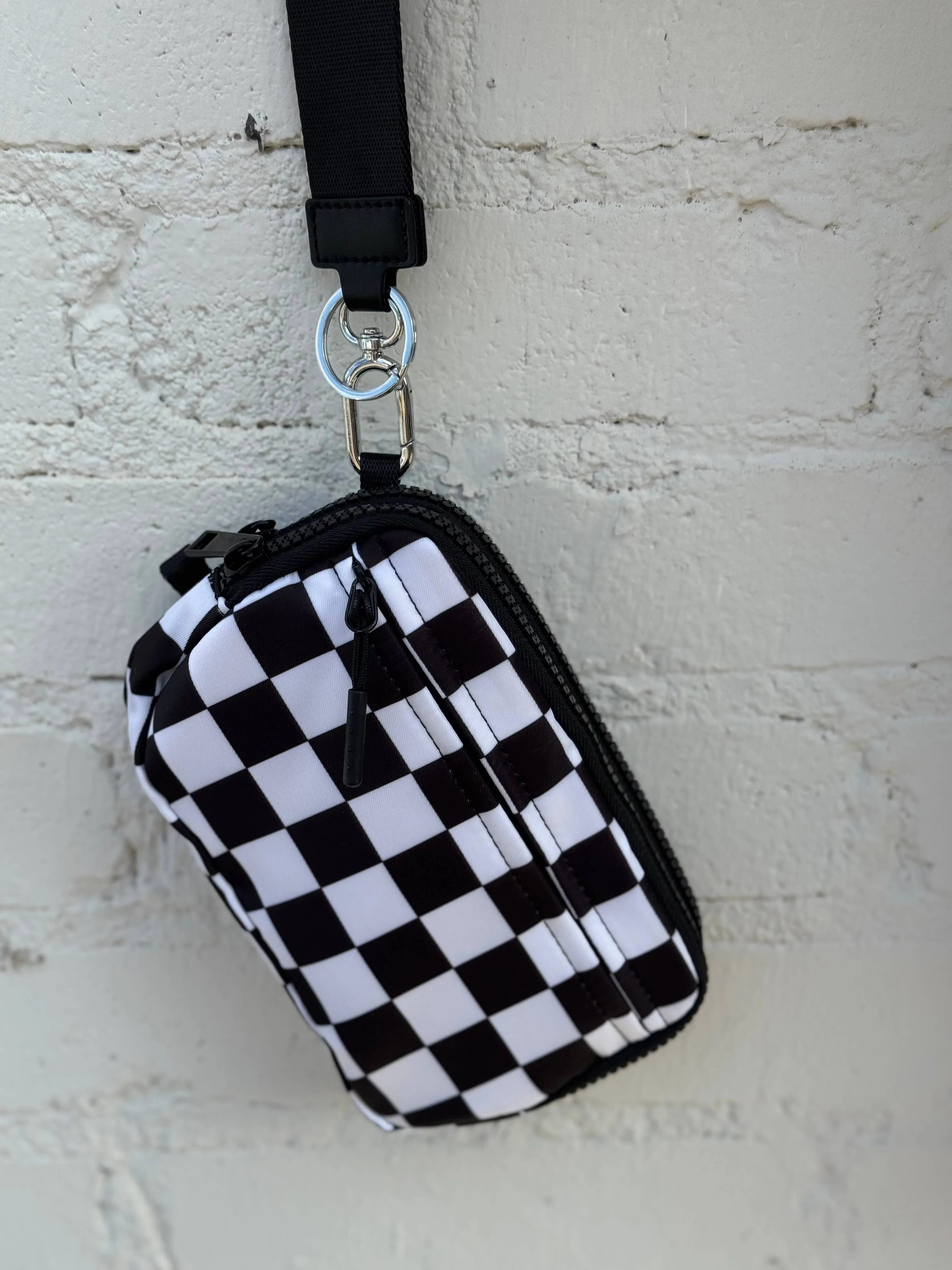 Black and White Check Nylon 2 in 1 Bag Crossbody Wristlet