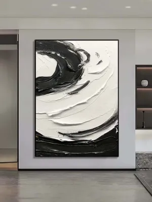 Black and White Swirling Textured Oil Painting