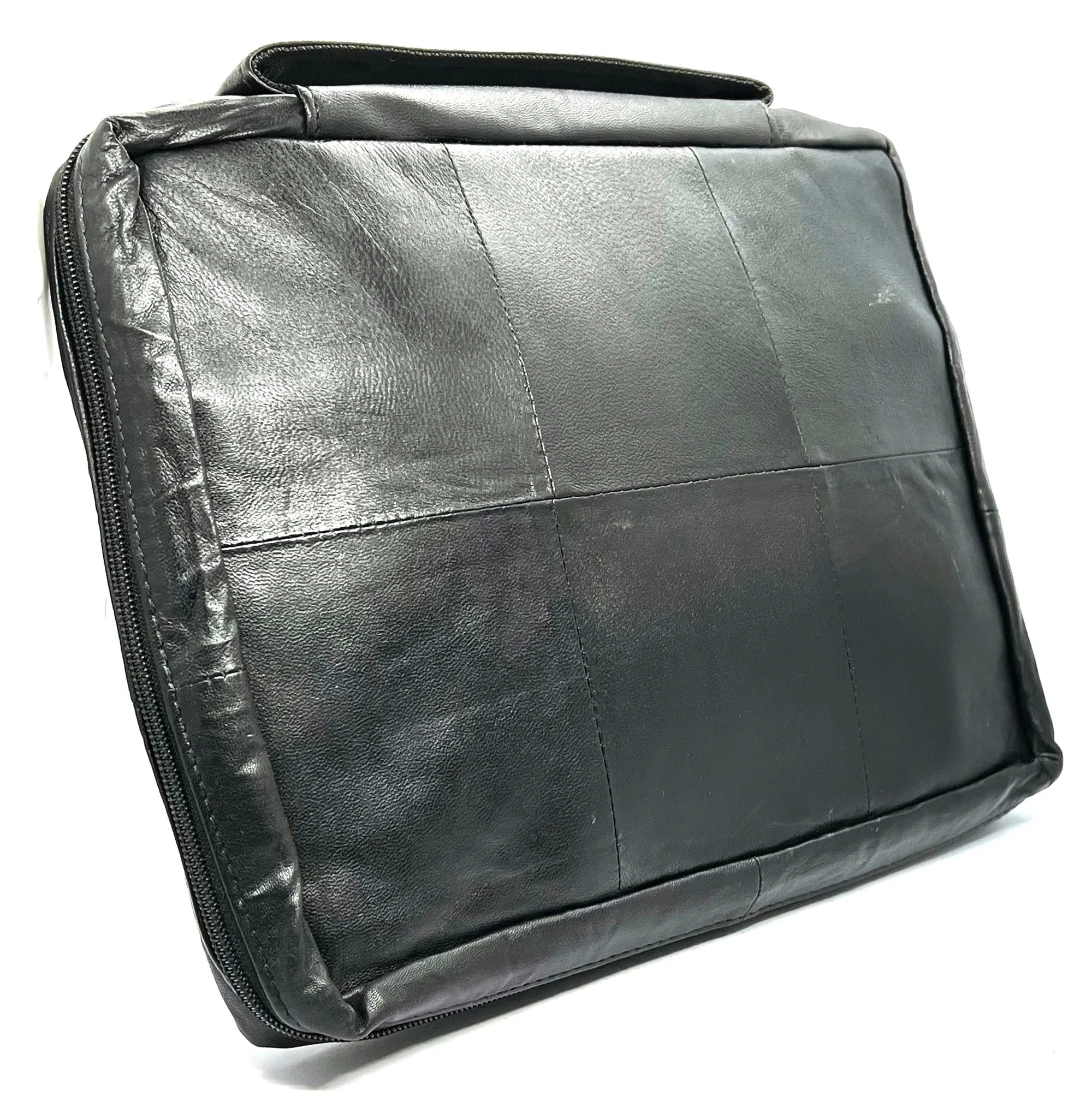 Black Genuine Leather Bible Cover Book Organizer Brief Case Back Organizer