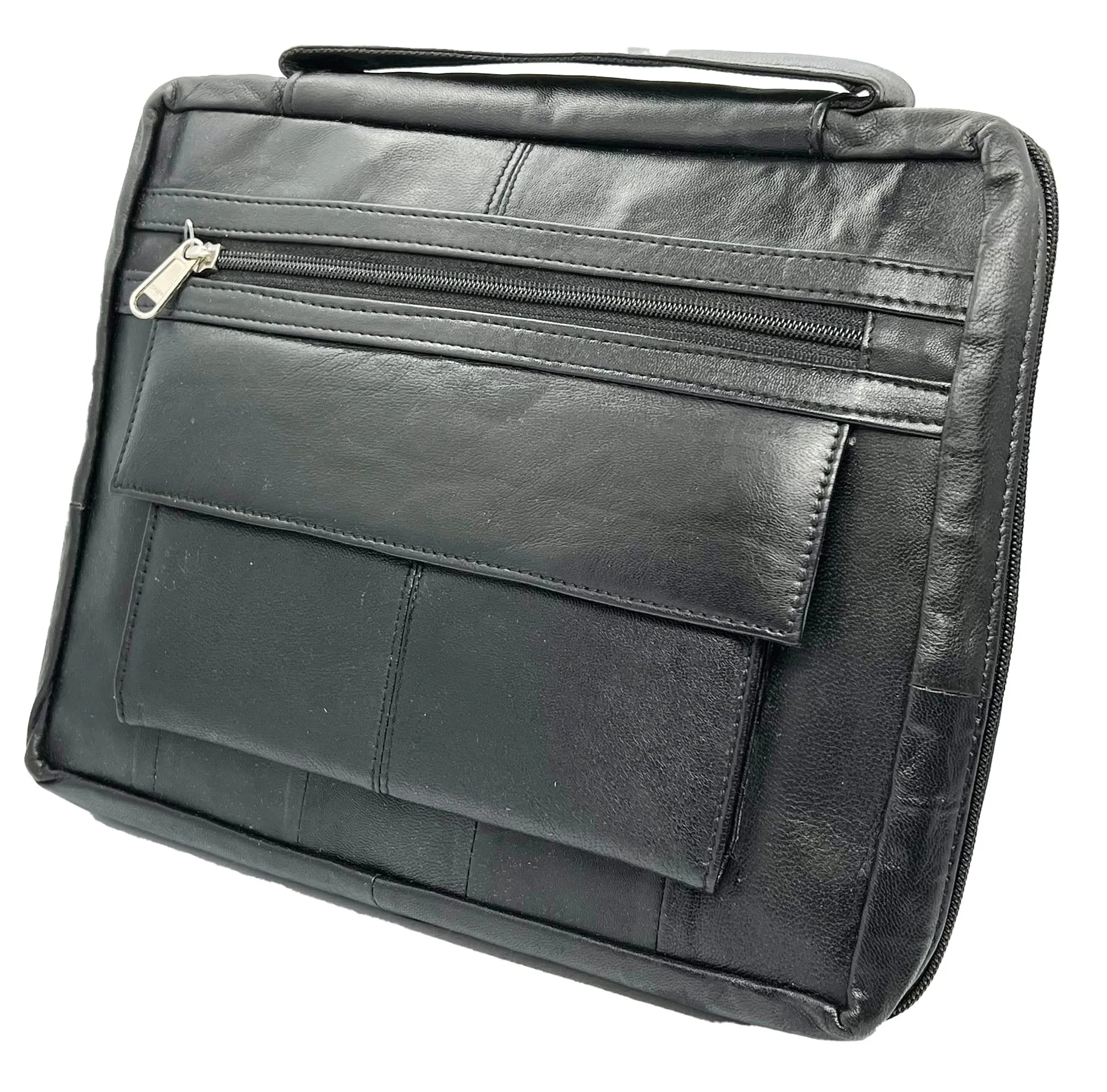 Black Genuine Leather Bible Cover Book Organizer Brief Case Back Organizer