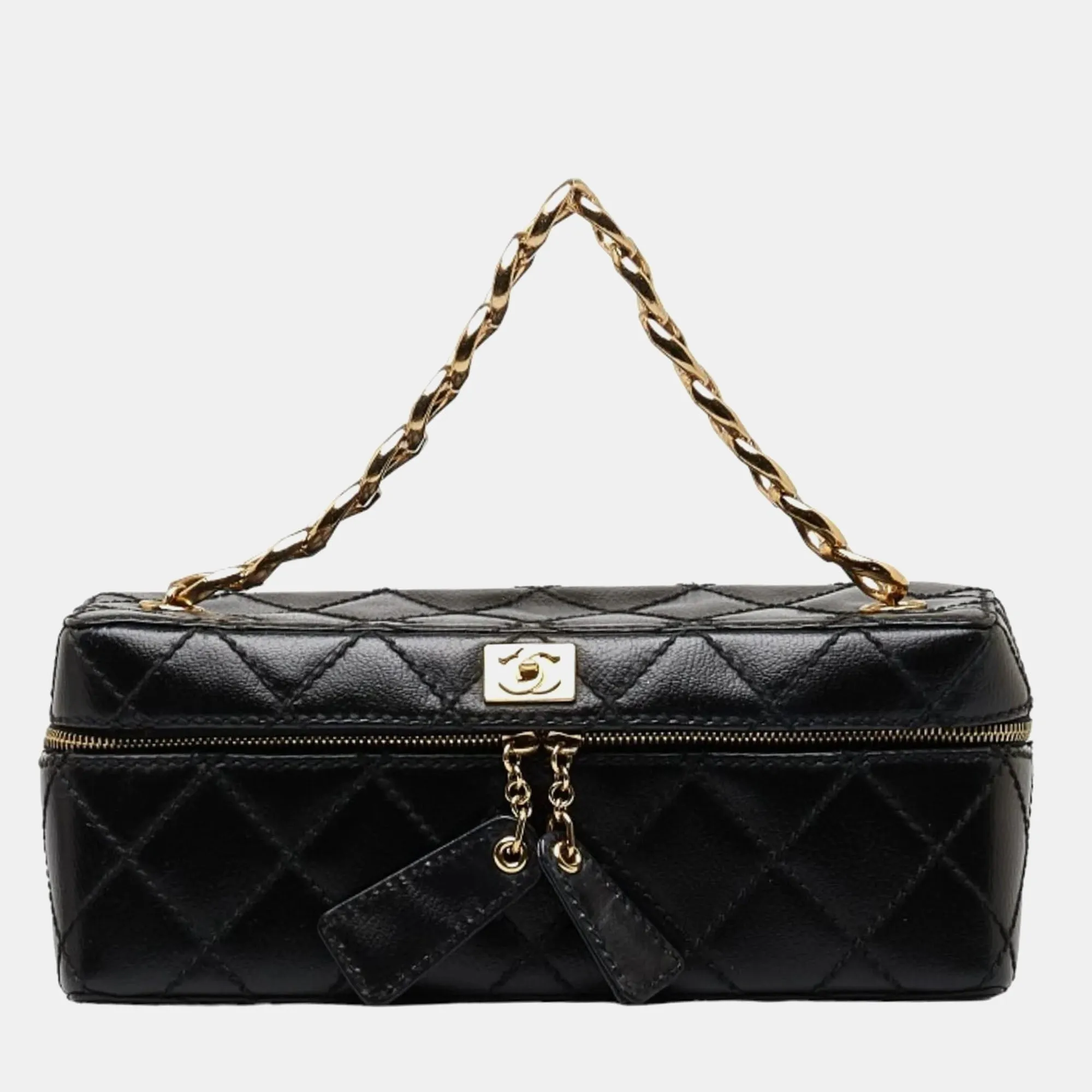 Black Lambskin Chain Makeup Box Vanity Bag