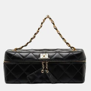 Black Lambskin Chain Makeup Box Vanity Bag