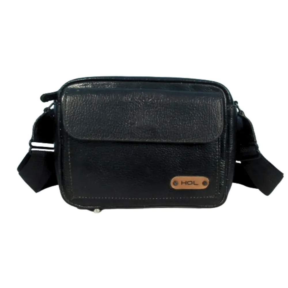 Black Leather Crossbody Bag for Men & Women