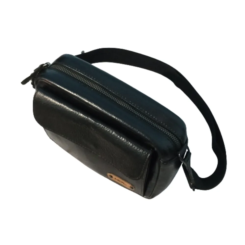 Black Leather Crossbody Bag for Men & Women