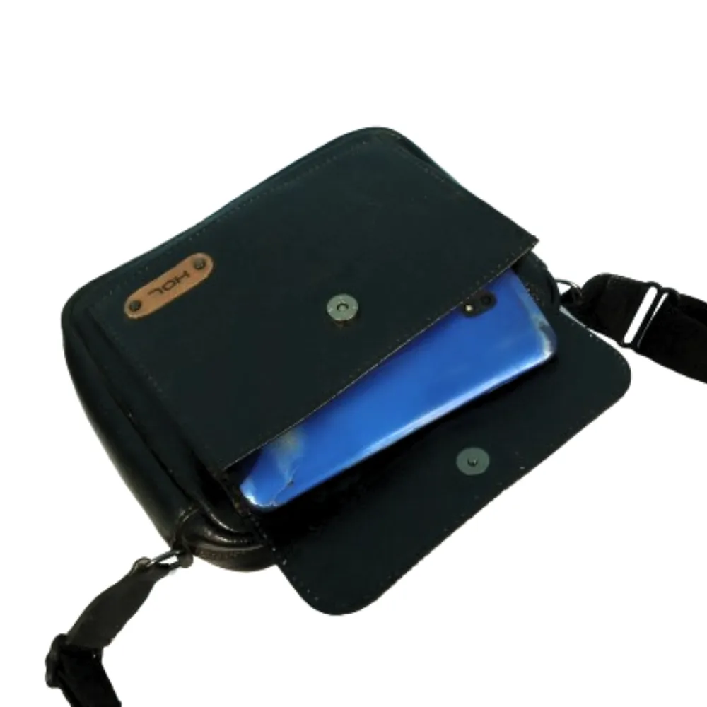 Black Leather Crossbody Bag for Men & Women