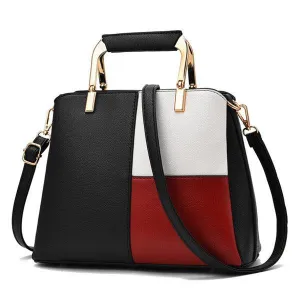 Black/White/Red Colors Block Patchwork Grab HandBag