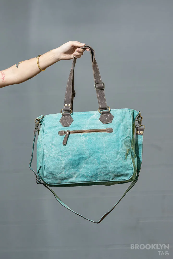 Blue Canvas Tote Bag with Pocket