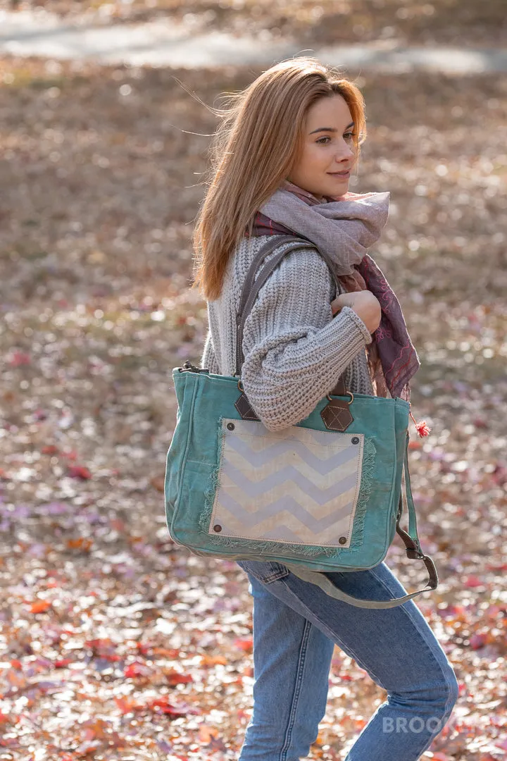 Blue Canvas Tote Bag with Pocket