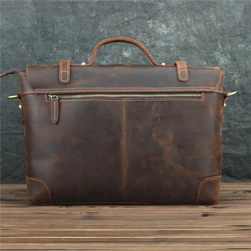 Brown Leather Men's Professional Briefcase 14‘’ Laptop Handbag Business Bag For Men