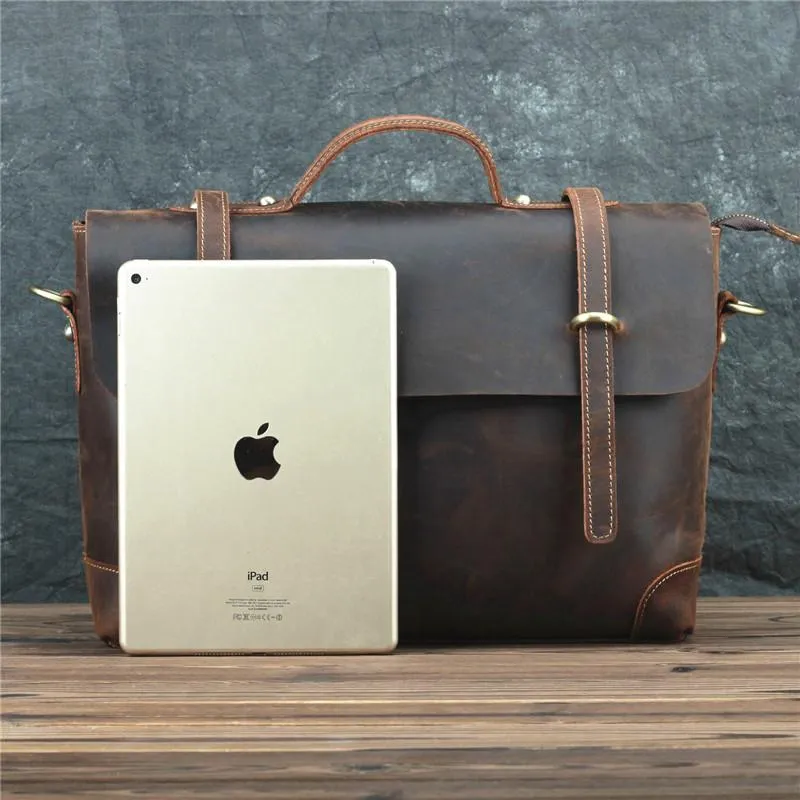 Brown Leather Men's Professional Briefcase 14‘’ Laptop Handbag Business Bag For Men