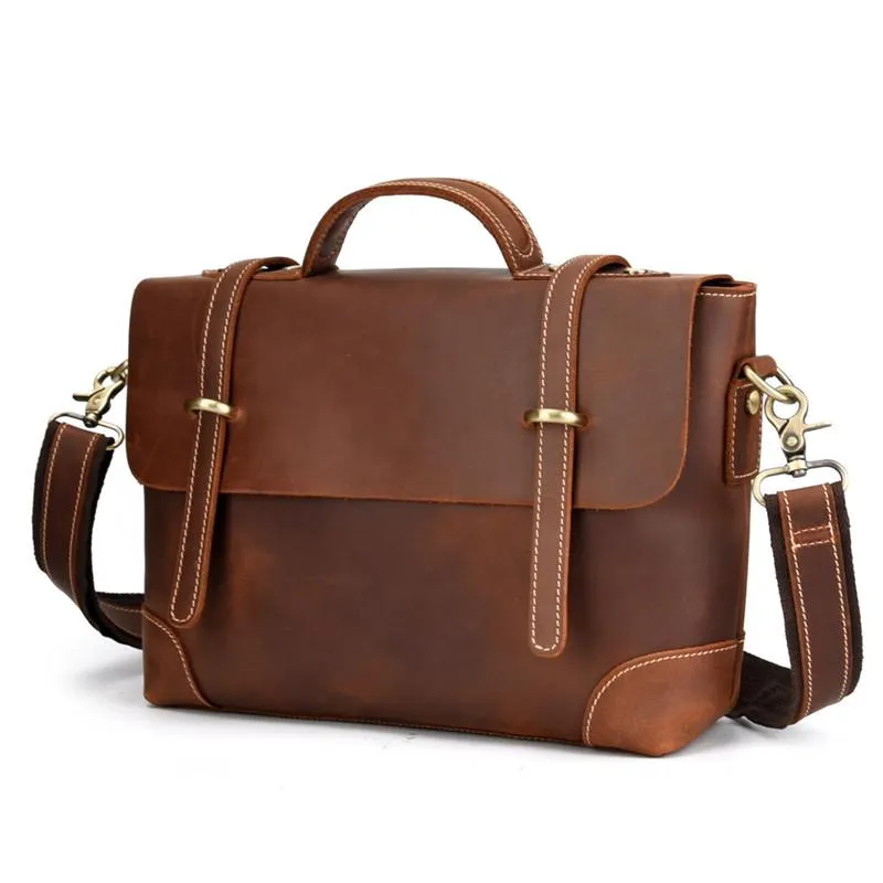 Brown Leather Men's Professional Briefcase 14‘’ Laptop Handbag Business Bag For Men