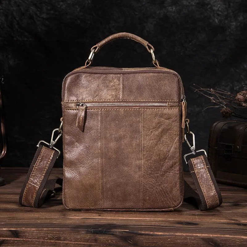 Brown LEATHER MENS Vertical SIDE BAG Small COURIER BAG Vertical Handbag MESSENGER BAG FOR MEN