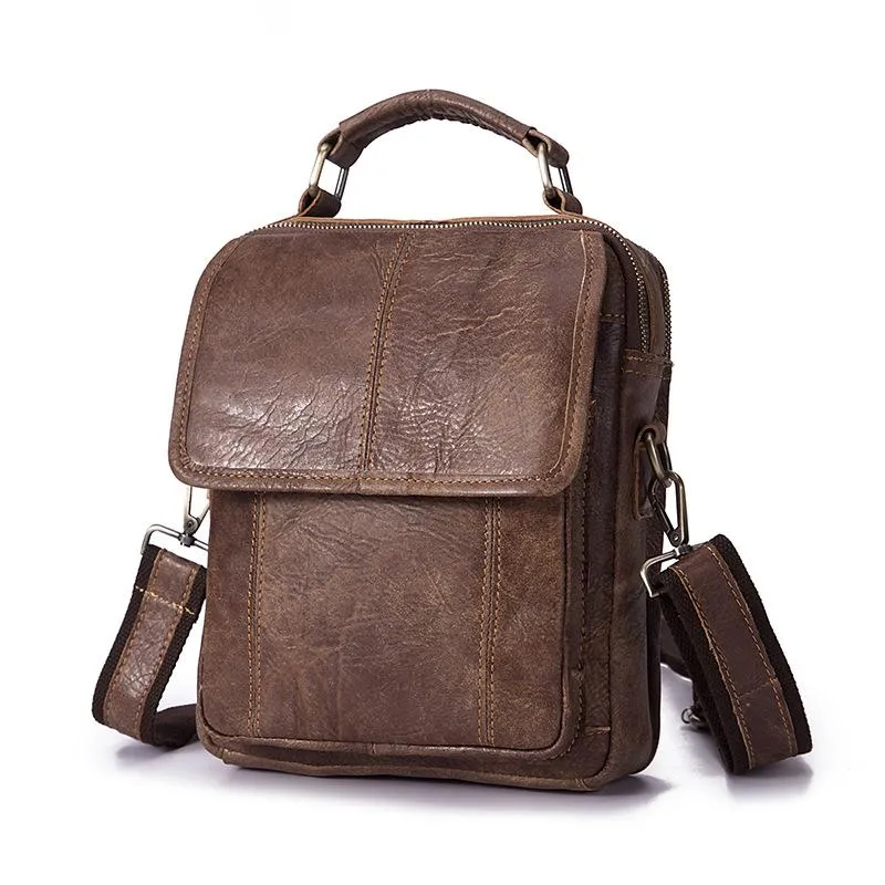 Brown LEATHER MENS Vertical SIDE BAG Small COURIER BAG Vertical Handbag MESSENGER BAG FOR MEN