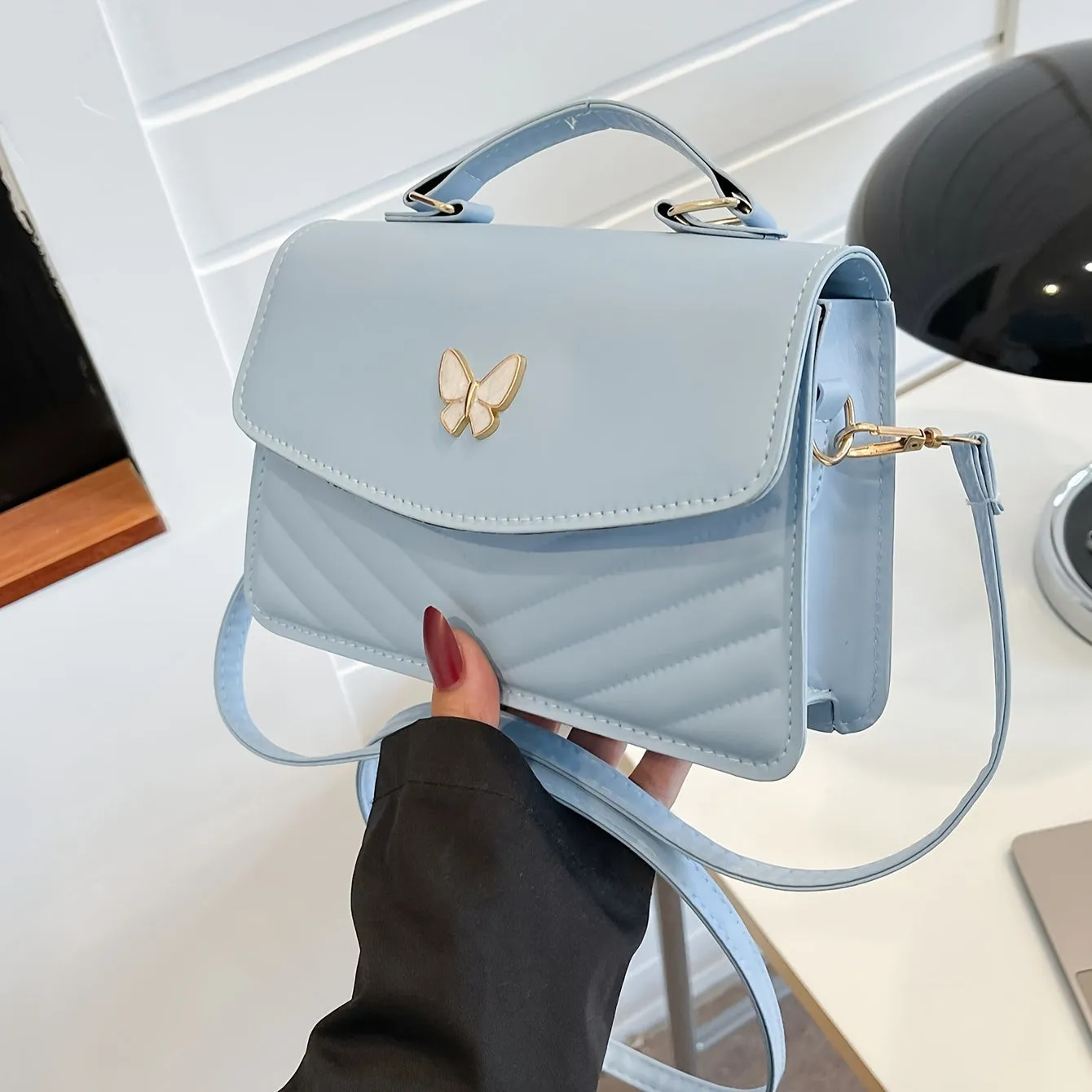 Butterfly Glamour - Fashionable Solid Color Crossbody Bag with Chic Chain Strap, Versatile Square Purse for Women - Durable & Spacious