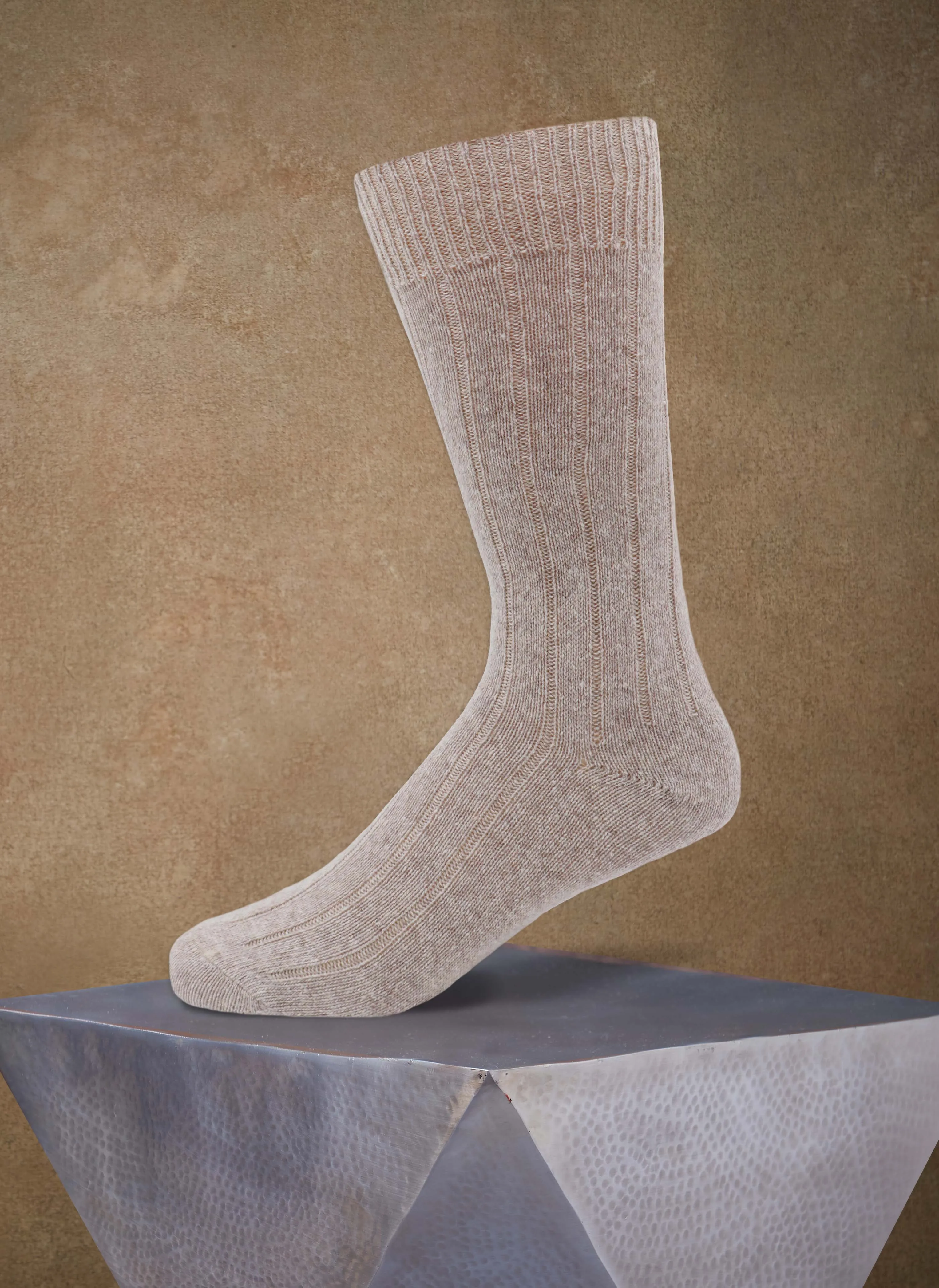 Cashmere Blend Rib Sock in Oatmeal