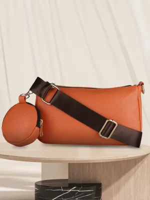 Casual Solid Sling Bag with Round Pouch