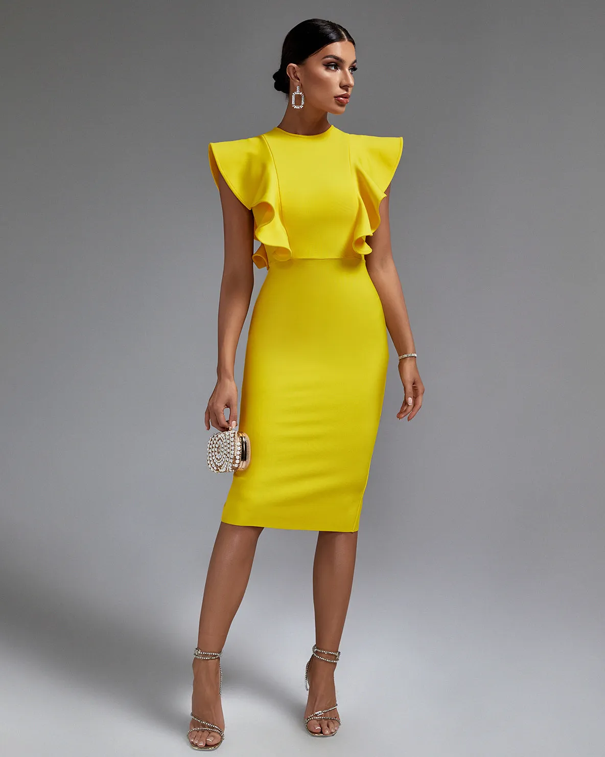 Chic Ruffle-Trimmed Midi Dress for a Stunning Look