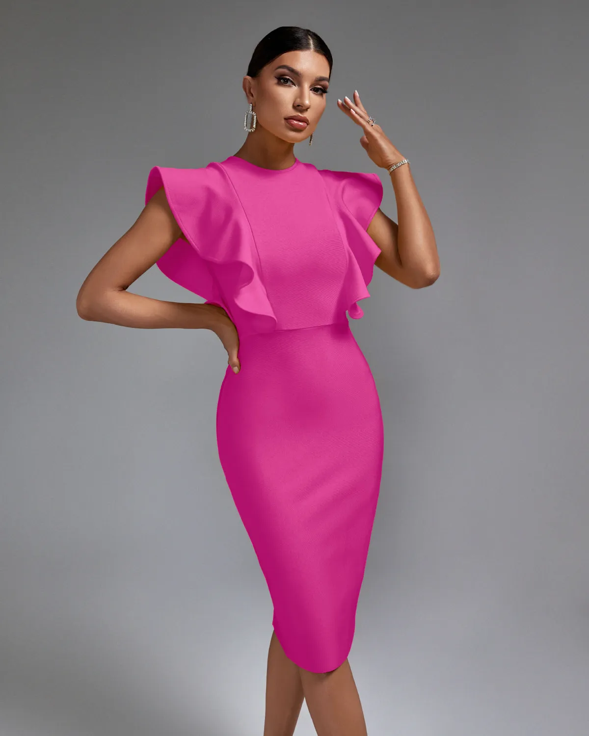 Chic Ruffle-Trimmed Midi Dress for a Stunning Look