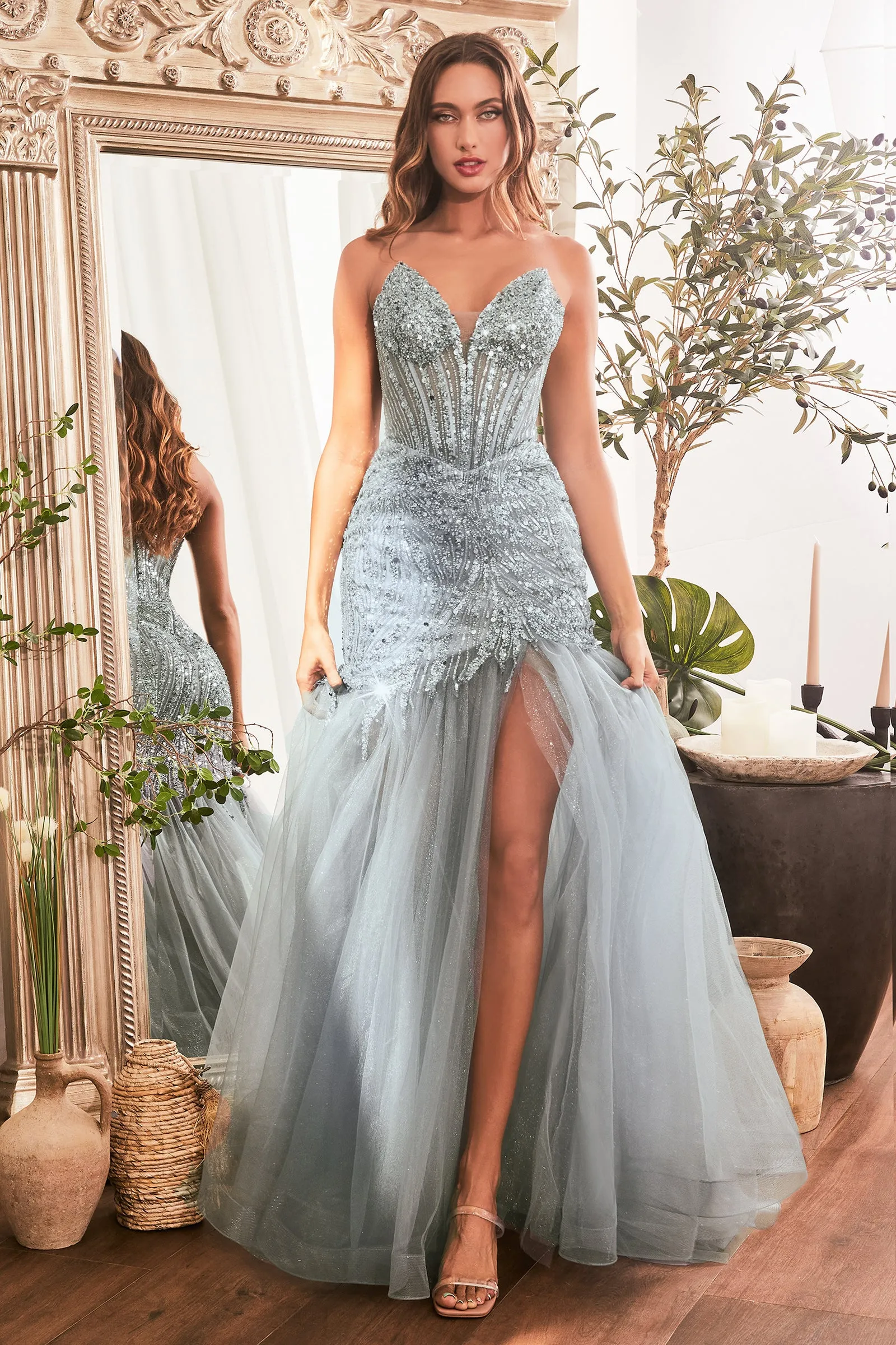 CINDERELLA DIVINE CD0214 Stunning Strapless Beaded Mermaid Gown