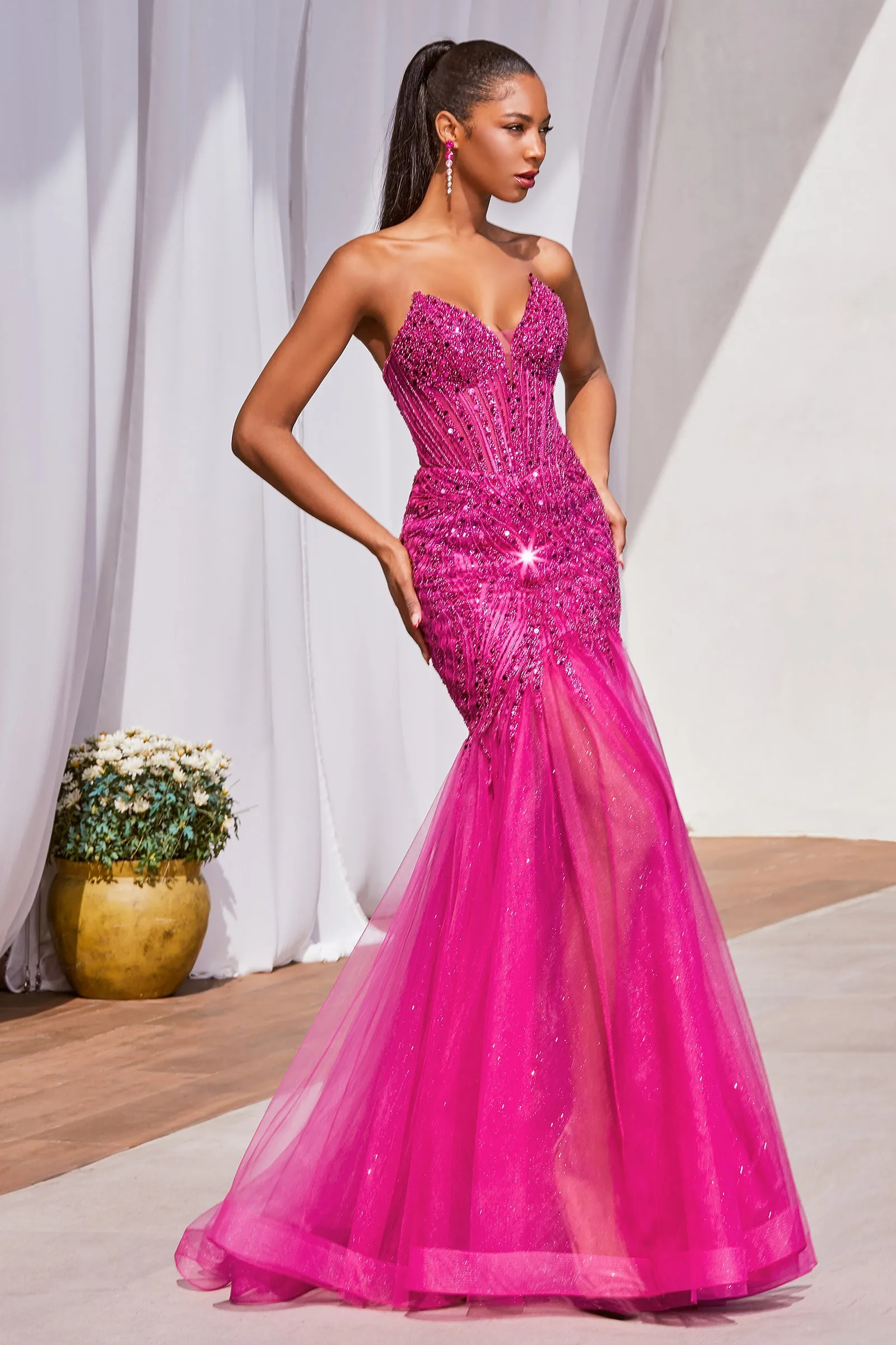 CINDERELLA DIVINE CD0214 Stunning Strapless Beaded Mermaid Gown