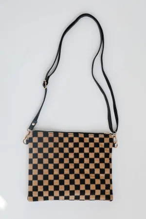 Composed Confidence Brown Checkered Crossbody Bag