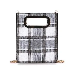 Contrasting Color Plaid Hollow Out Crossbody Bag - Gray Cloud