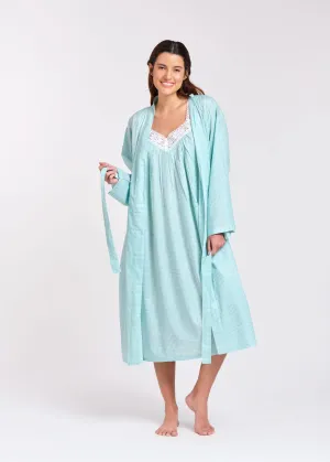 Cotton Gingham Print Robe Aqua