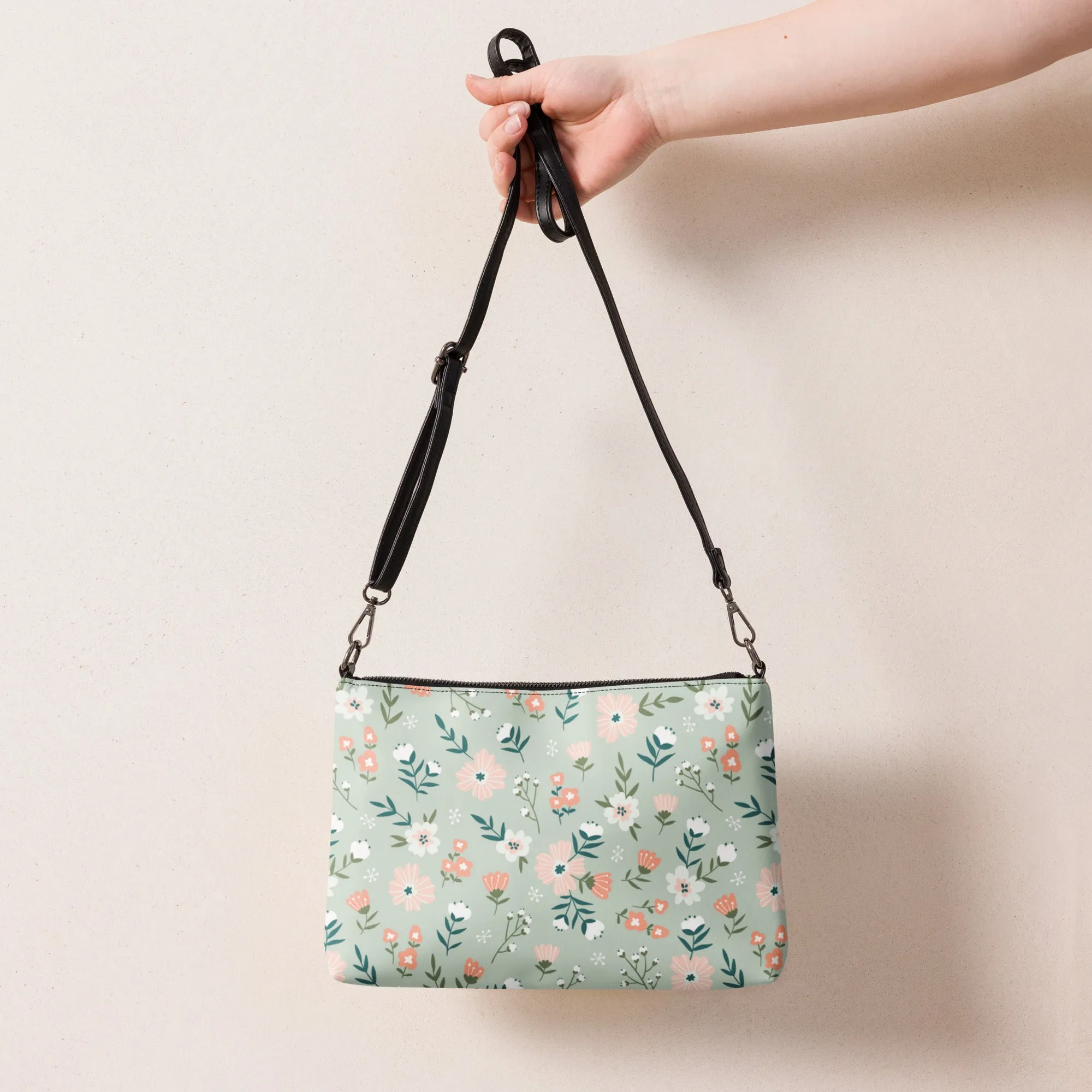 Crossbody Bag Boho Floral Pale Pink, Mint, Coral