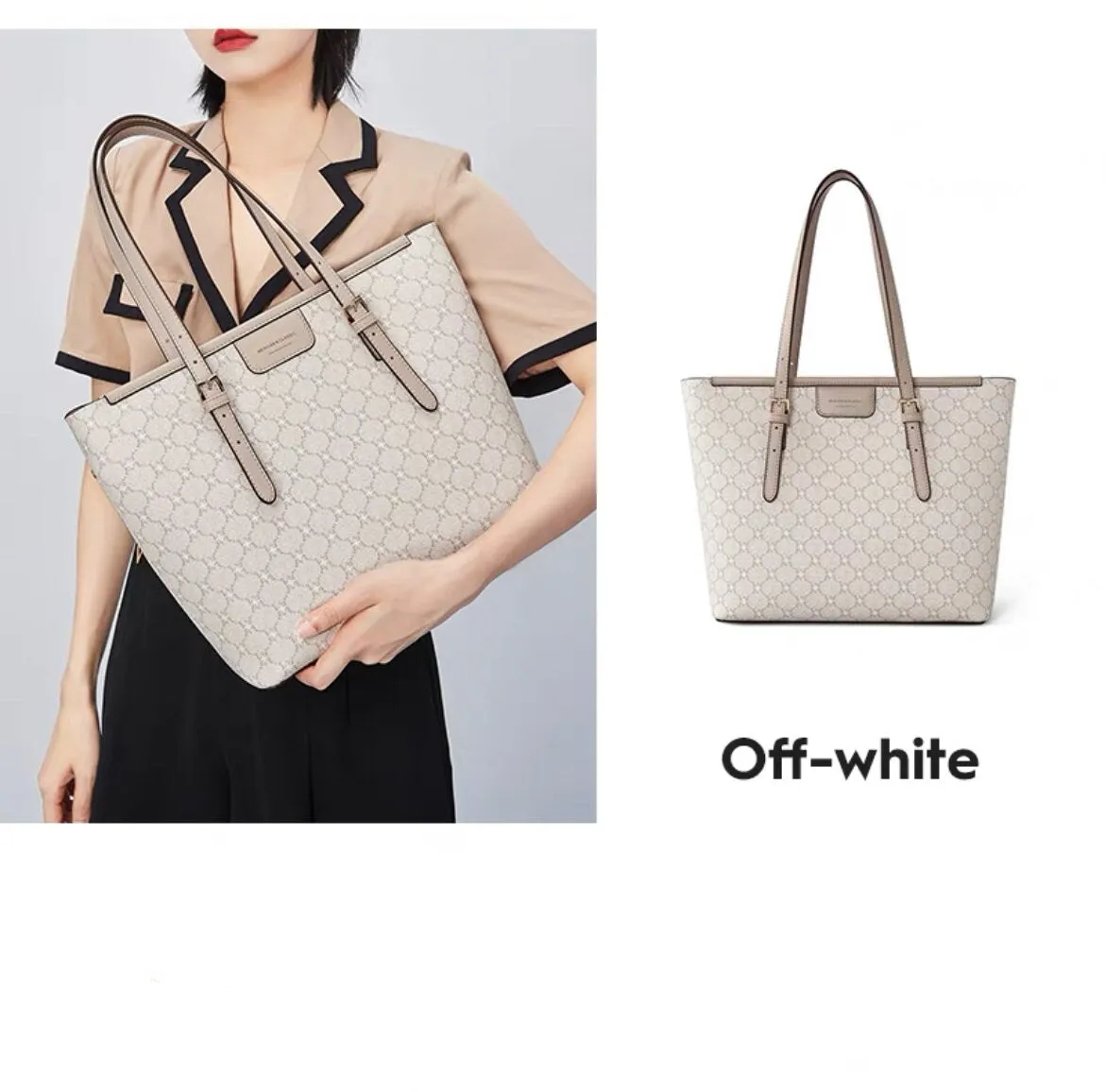 Cute Brown, Khaki & Off-White Contrast Color Minimalist Monogram Luxury PVC Leather Large Capacity Women’s Handbag, Shoulder Bag, Tote Bag