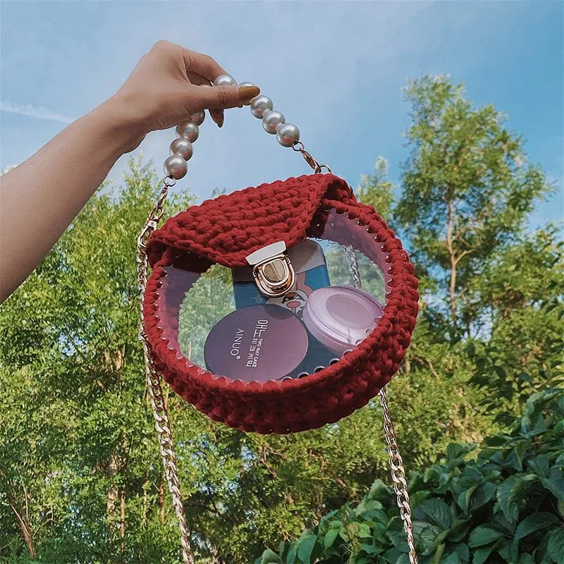 Cute Round Purple(Flap) Crochet Crossbody Purse PMMA Crochet Shoulder Round Handbag for Girl Circle Crochet Crossbody Purses