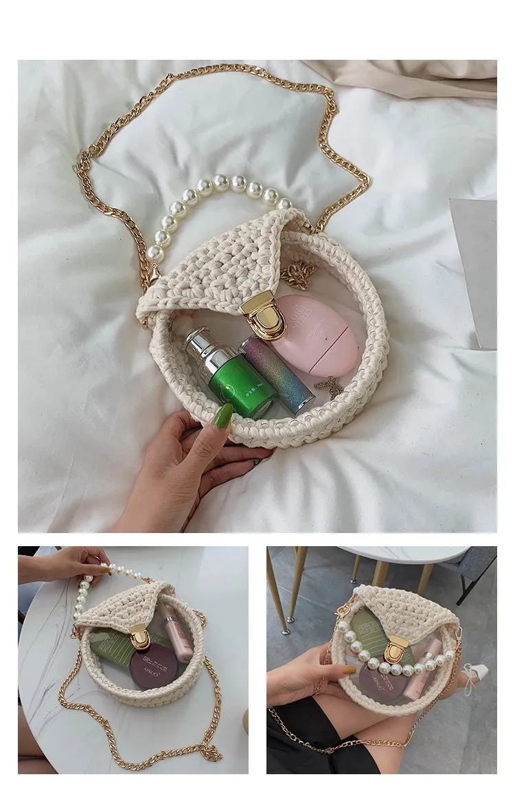 Cute Round Purple(Flap) Crochet Crossbody Purse PMMA Crochet Shoulder Round Handbag for Girl Circle Crochet Crossbody Purses