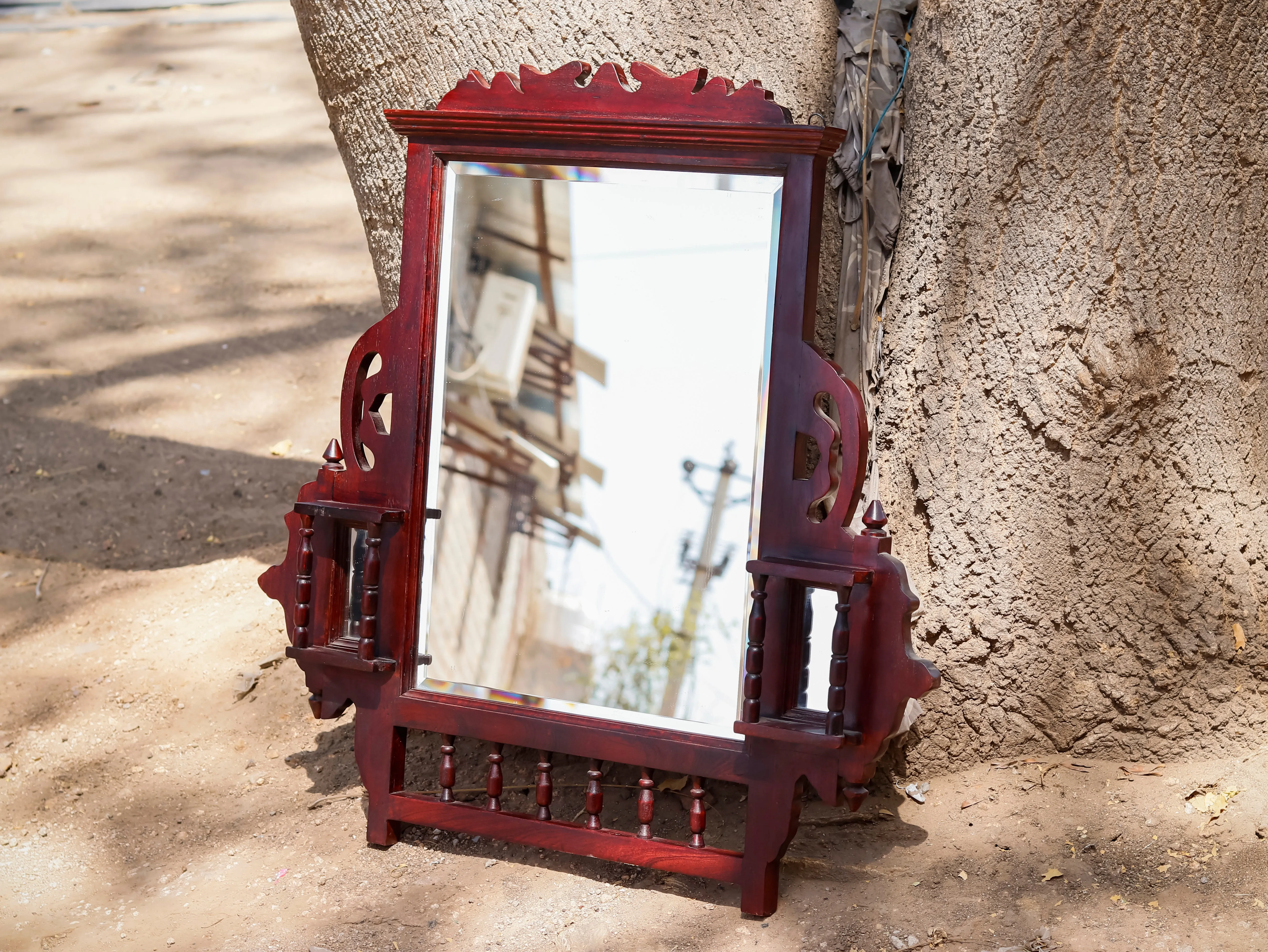 Dark Polished Carved Mirror