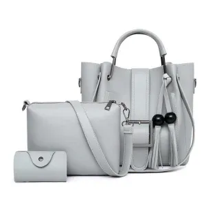 Elegant Style  Bag Sets Lady Handbag With Fringes-Grey