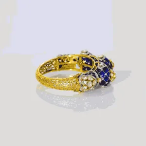 Embrace timeless elegance with our Blue Enameled Diamond and Uncut Diamond Kada - (KMB0523)