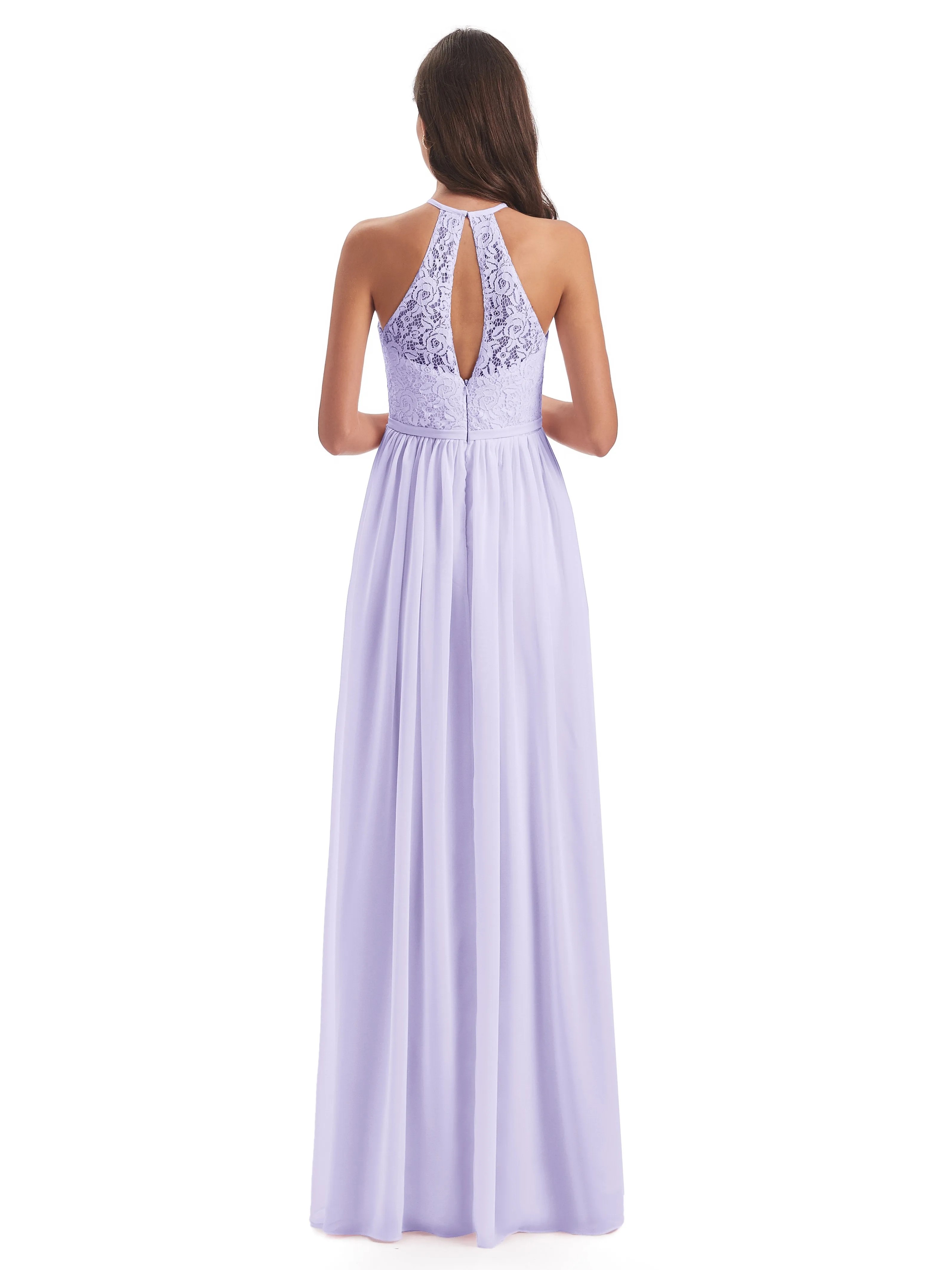 Emma Stunning Halter Floor Length Lace/Chiffon Bridesmaid Dresses