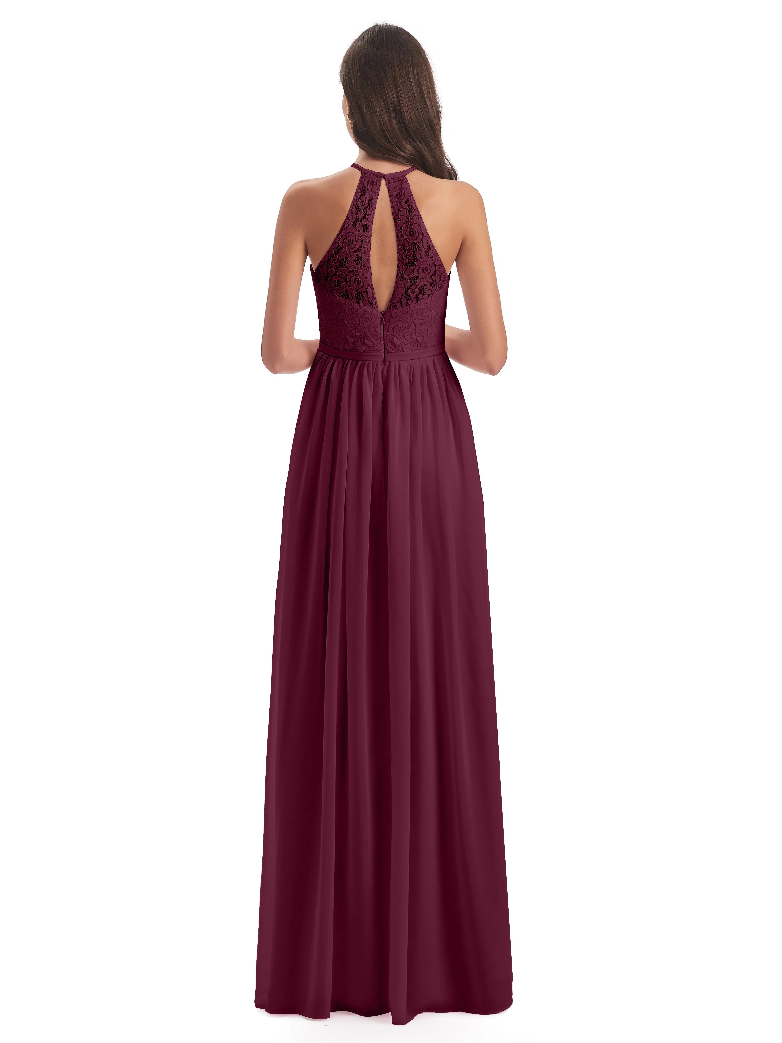 Emma Stunning Halter Floor Length Lace/Chiffon Bridesmaid Dresses