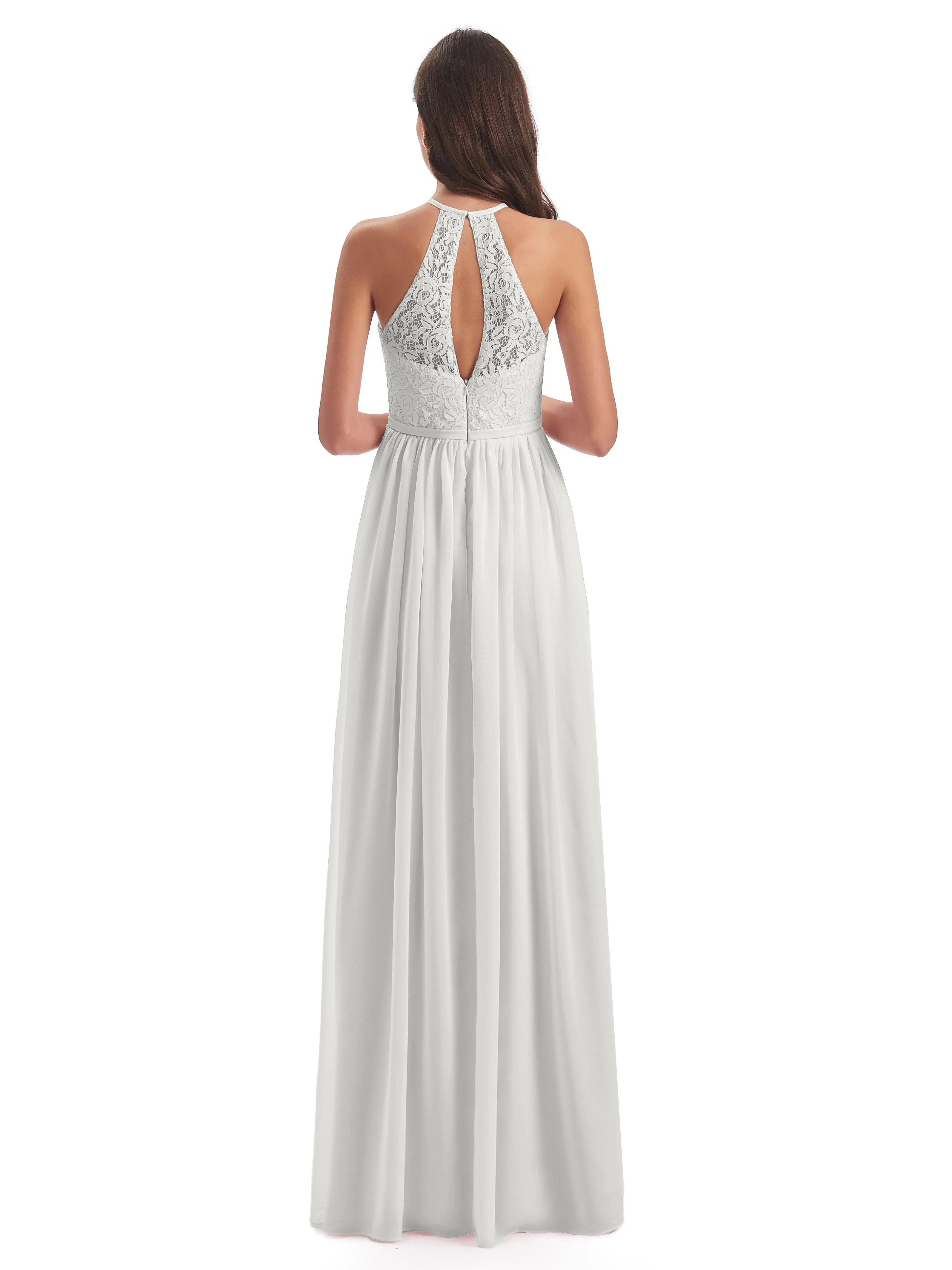 Emma Stunning Halter Floor Length Lace/Chiffon Bridesmaid Dresses